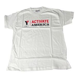 NEW Hanes YMCA Activate America T SHIRT Youth 100% Cotton Boys Girls M 10/12 TEE